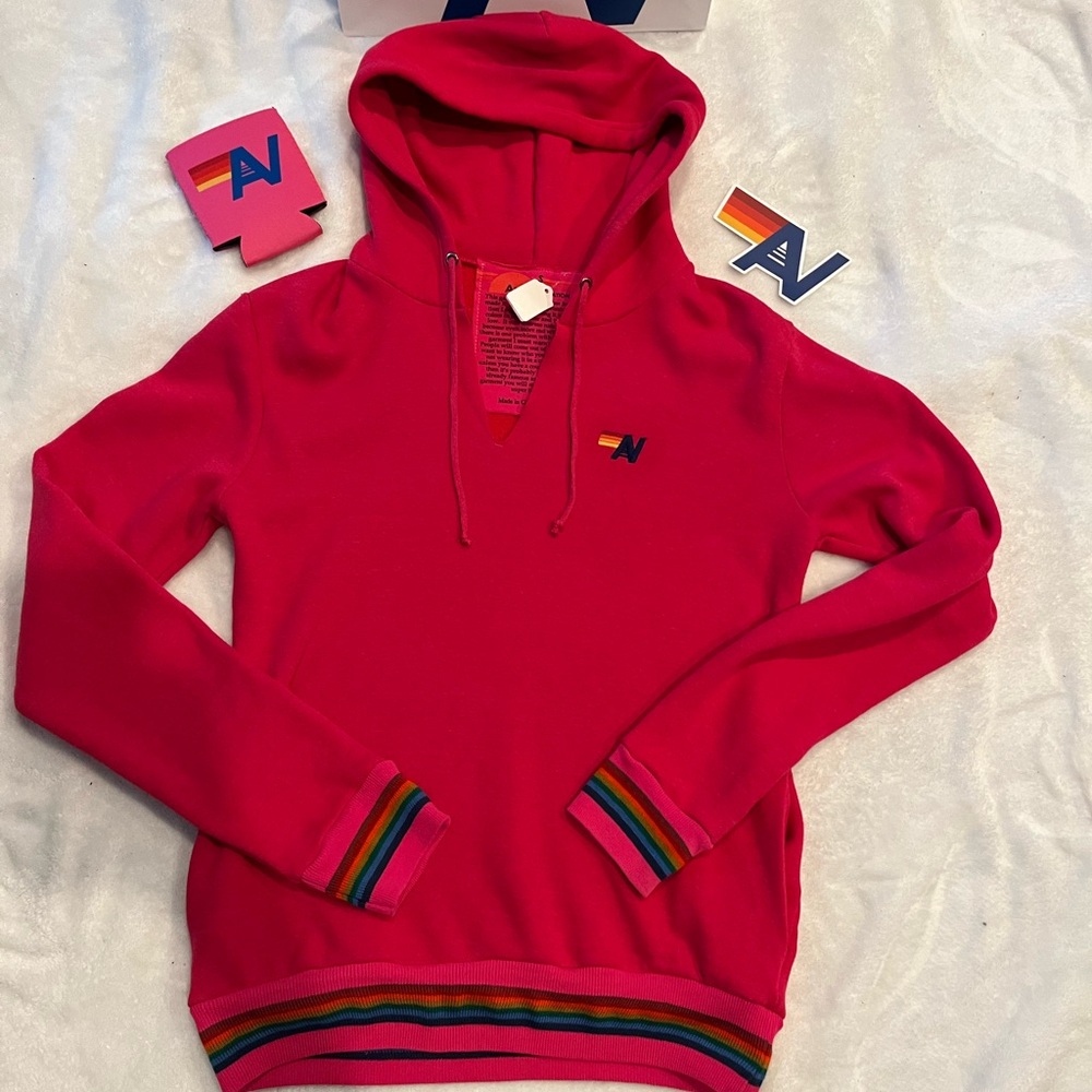 - NWOT Rainbow Rib V neck Sweatshirt Red  size Small RARE